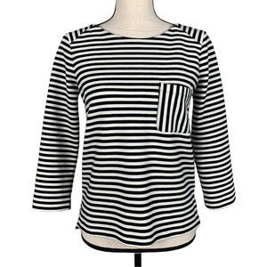 MADEWELL Heavy Knit Top Women Small Striped Crop 3/4 Sleeve Black White